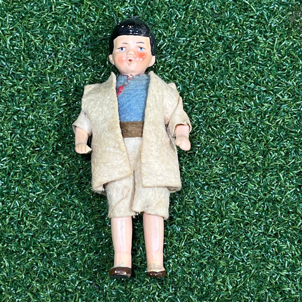 Vintage Antique Bisque Western Porcelain Head Miniature Boy Doll 4"